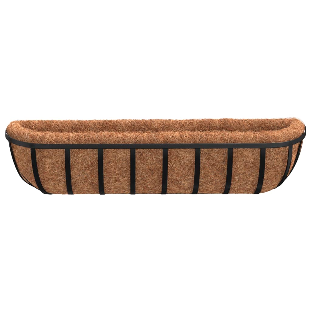 Wand-Pflanzkörbe 2 Stk. Kokoseinlage Schwarz 61x19x16 cm Stahl