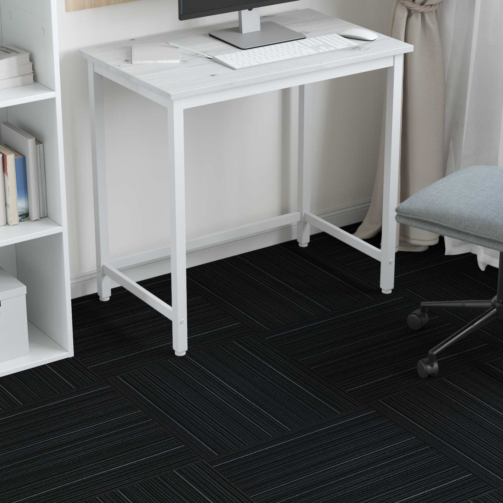 Teppichfliese Hellgrau mit Streifen 50 x 50 cm 4 pcs