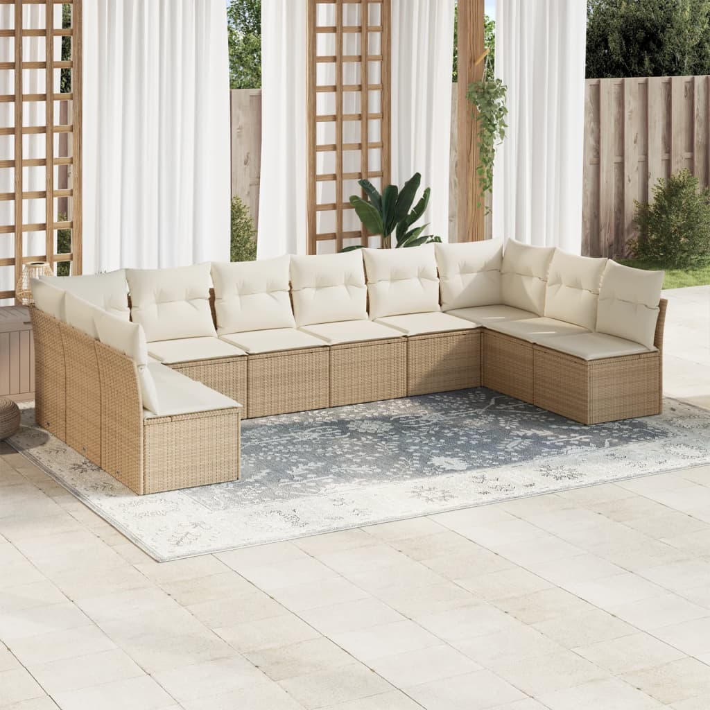 10-tlg. Garten-Sofagarnitur mit Kissen Schwarz Poly Rattan