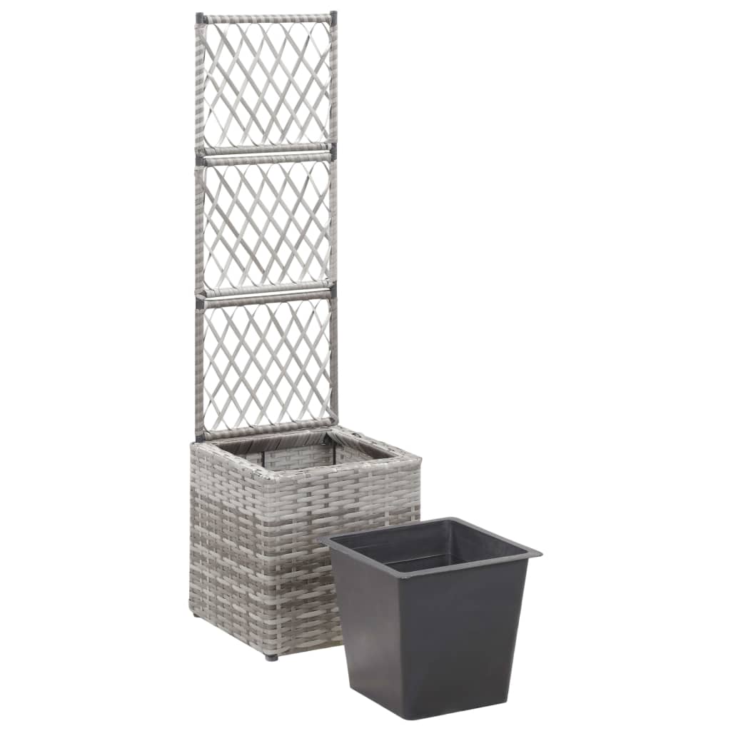 Hochbeet mit Rankgitter 1 Topf 30x30x107cm Poly Rattan Schwarz