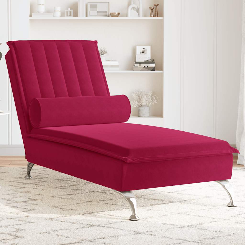 Massage-Chaiselongue mit Nackenrolle Hellgrau Samt