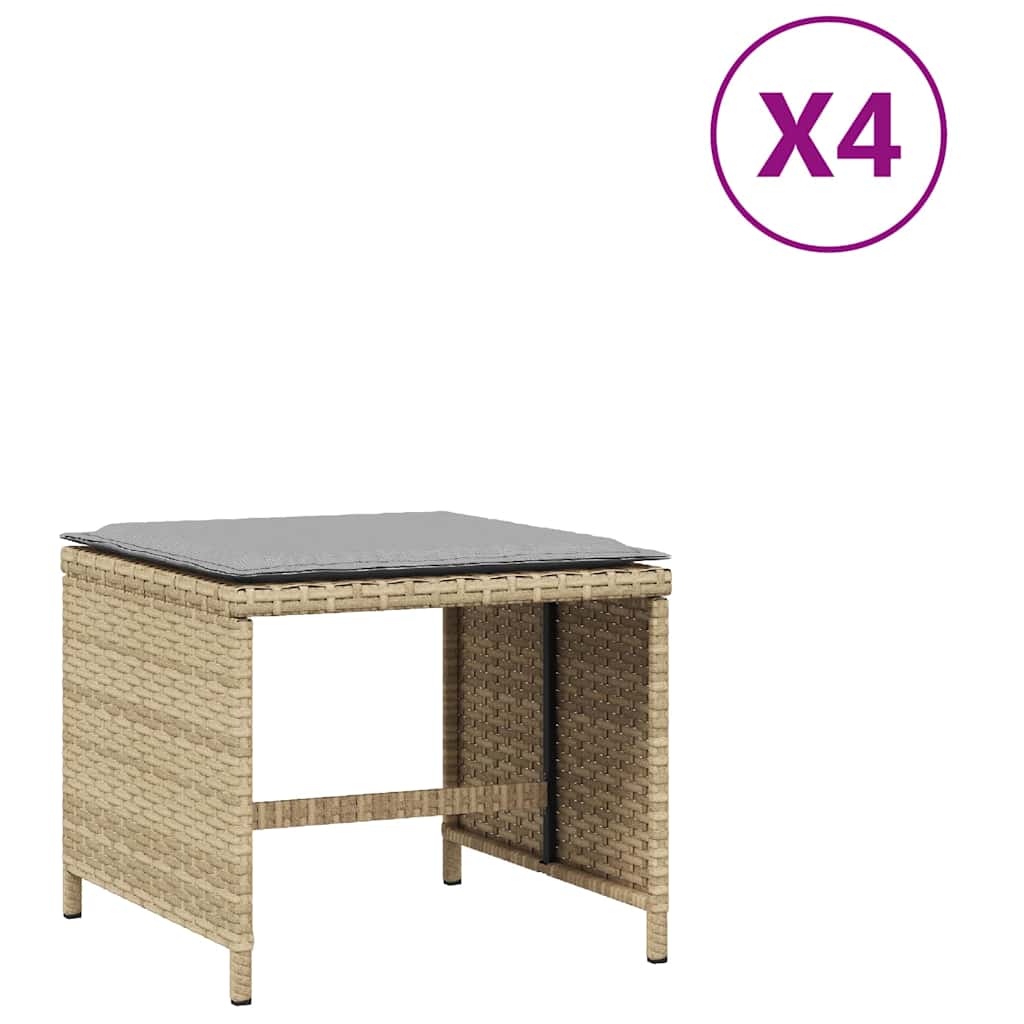 Gartenhocker mit Kissen 4 Stk. Schwarz 41x41x36 cm Poly Rattan