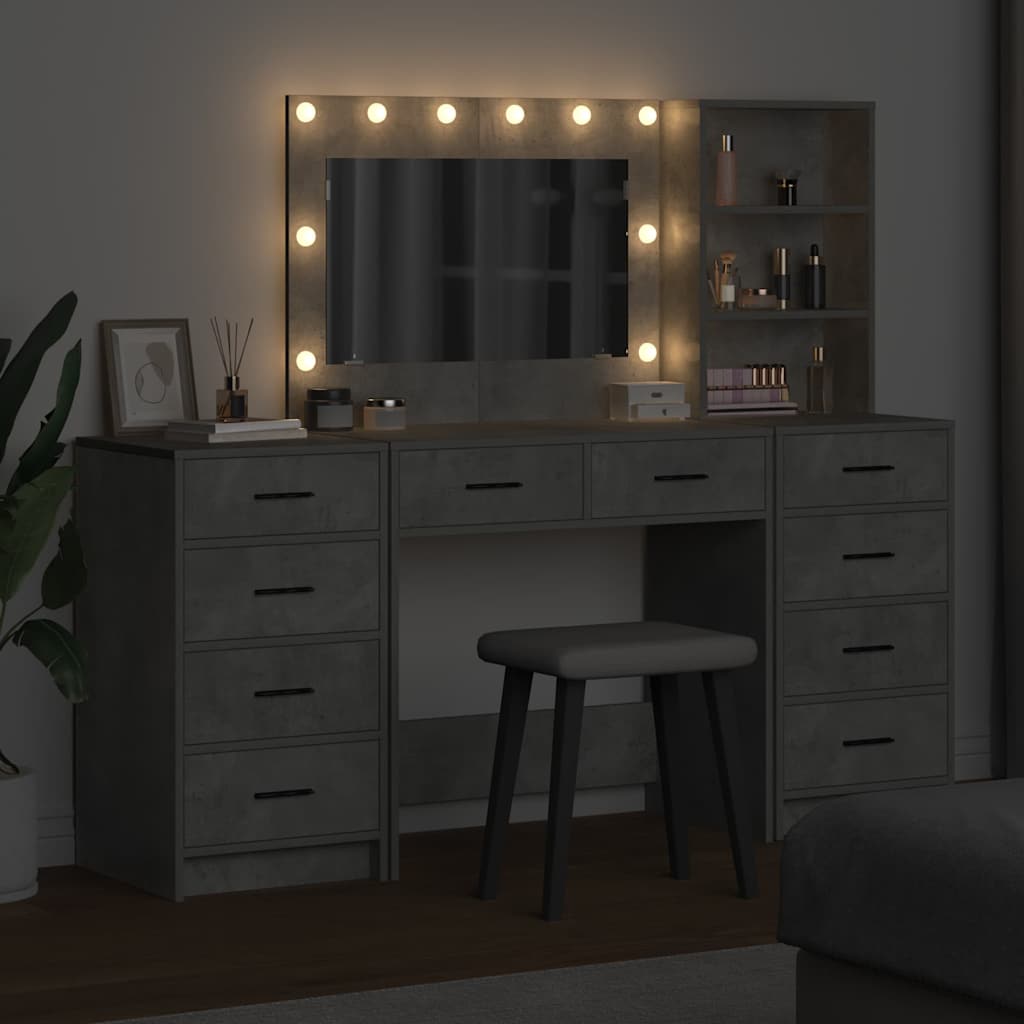 Schminktisch mit Spiegelbeleuchtung 3 pcs Weiß Holzwerkstoff