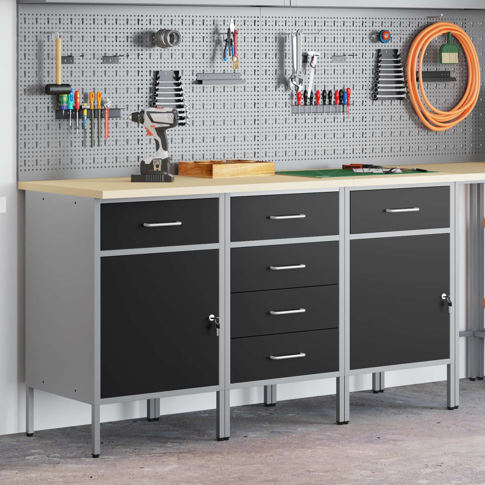 Werkbank mit Schubladen 2 pcs Rot und Grau 100 x 55 x 85 cm