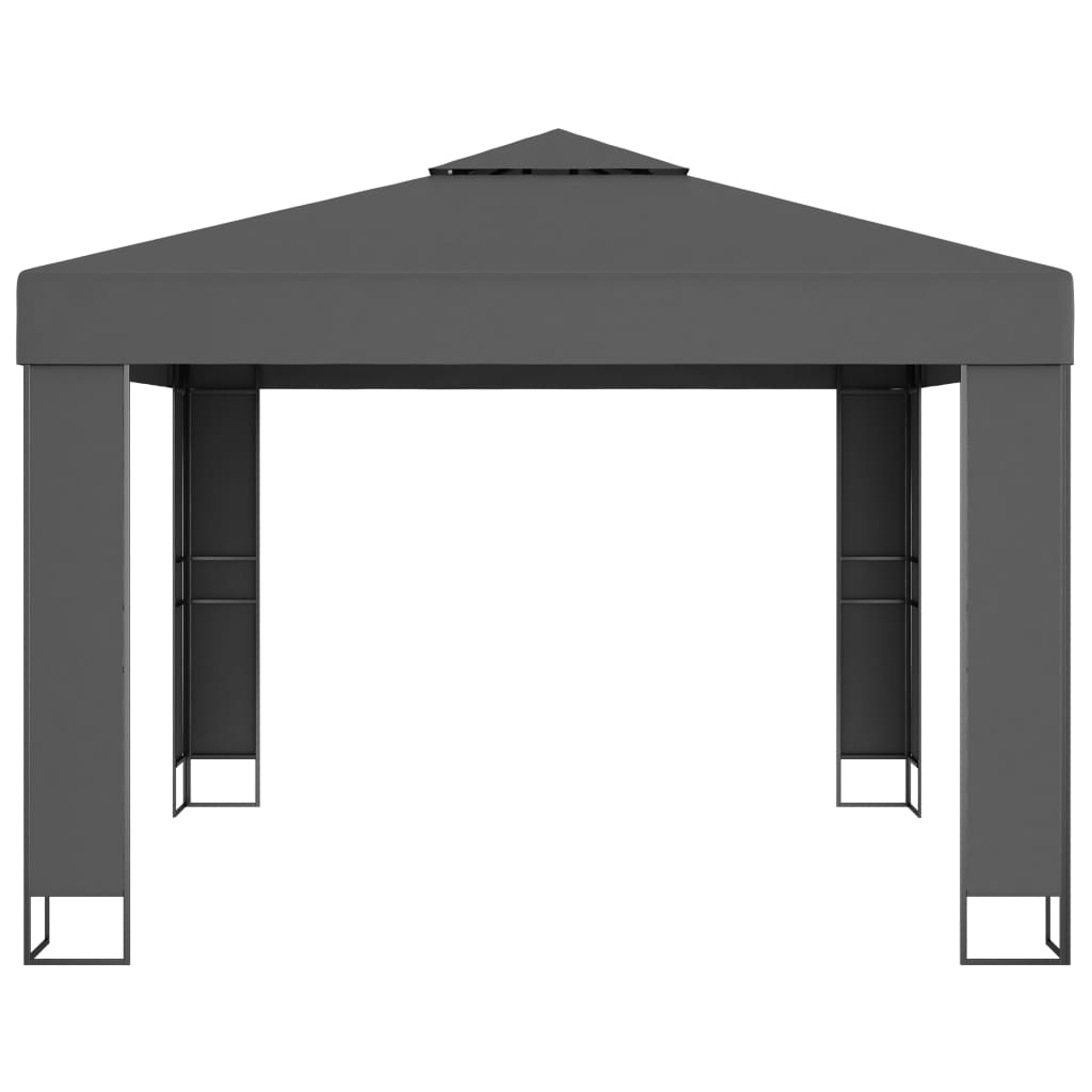 Pavillon mit Doppeldach & LED-Lichterkette 3x3 m Weiß