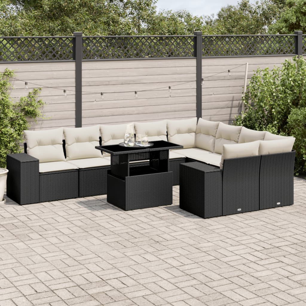 10-tlg. Garten-Sofagarnitur mit Kissen Beige Poly Rattan