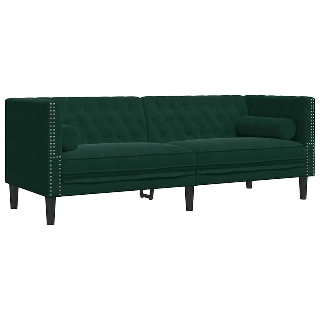 3-tlg. Chesterfield-Sofa-Set mit Nackenrollen Hellgrau Samt