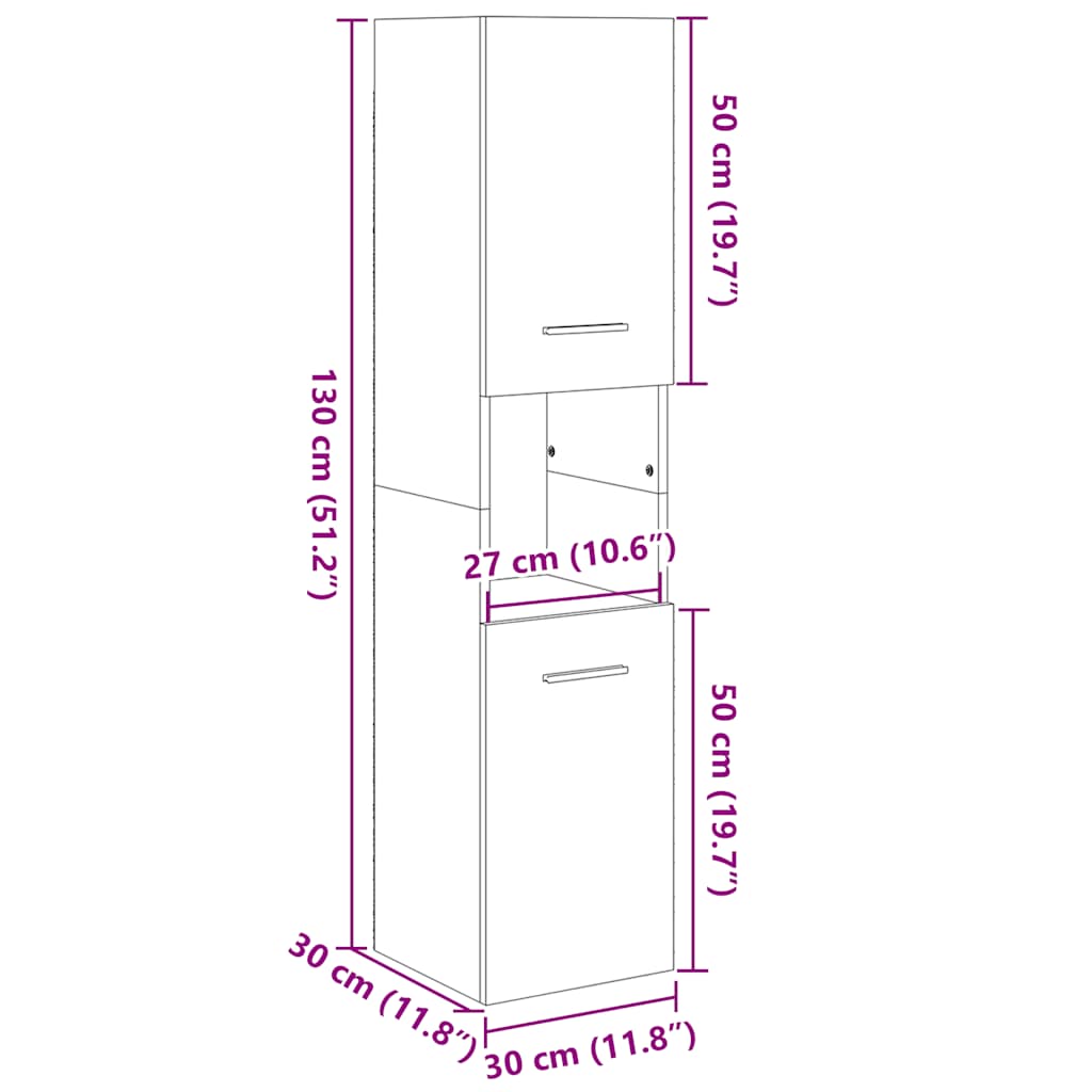 Badezimmerschrank Weiß 30x30x130 cm Holzwerkstoff