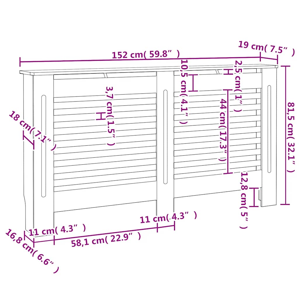 Heizkörperabdeckung Weiß 112×19×81,5 cm MDF