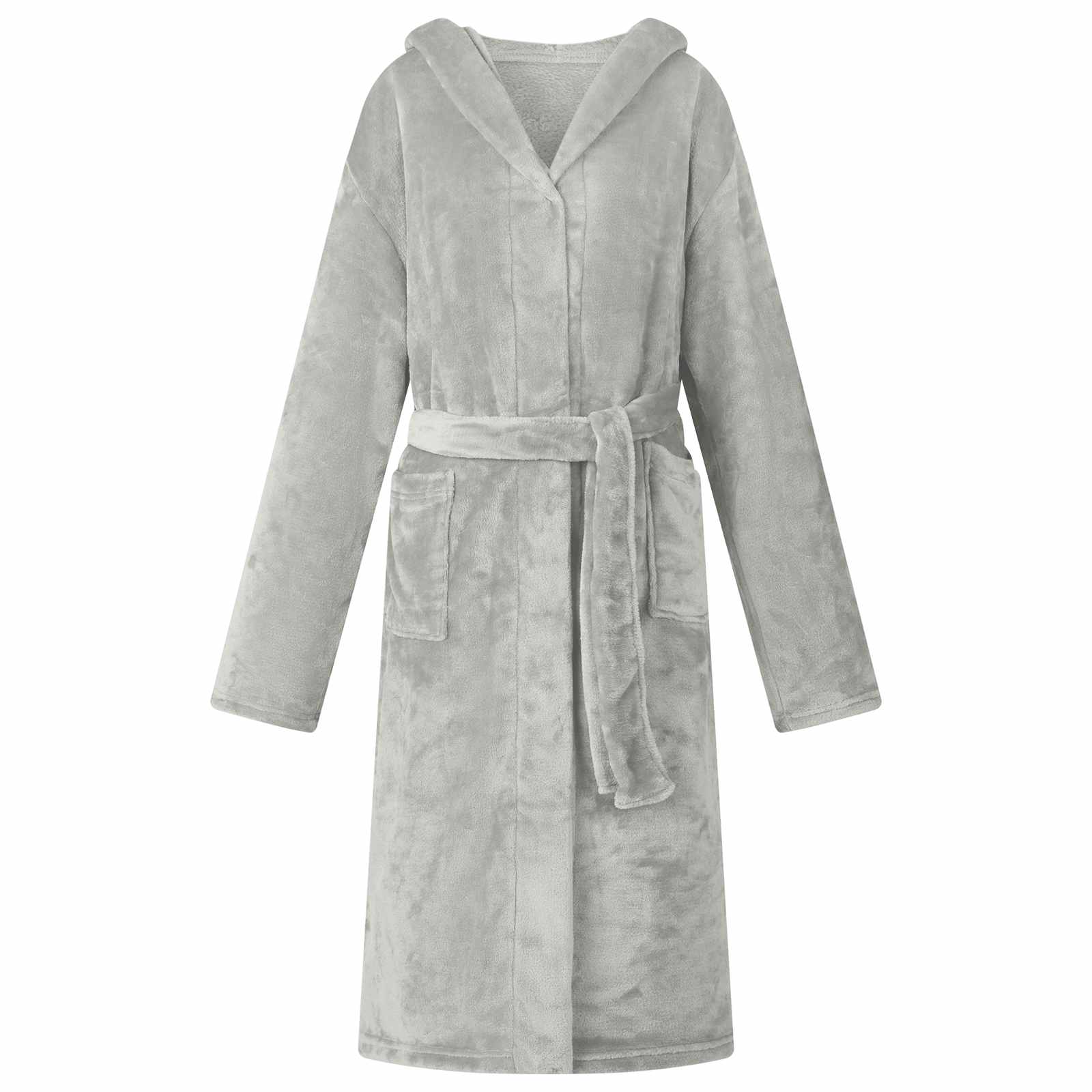 Bademantel Hoodie Beige S Flanell