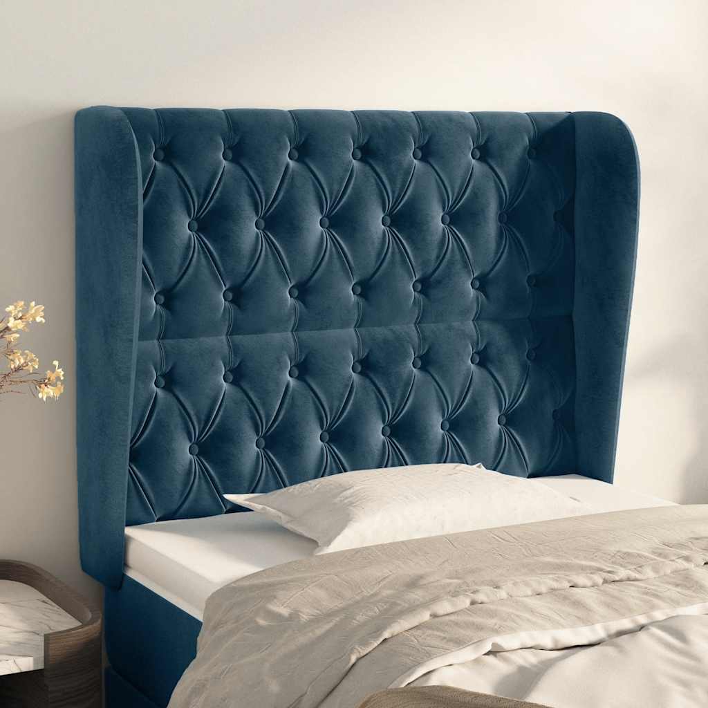 Kopfteil mit Ohren Dunkelblau 93x23x78/88 cm Samt