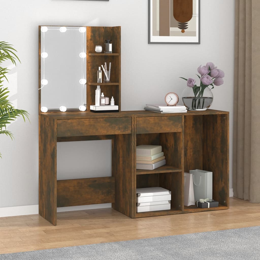 LED-Schminktisch mit Schrank Weiß Holzwerkstoff