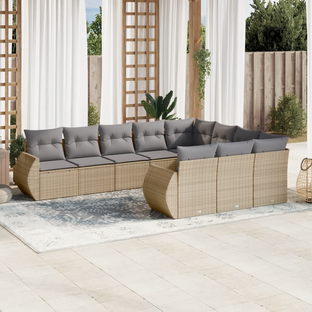 10-tlg. Garten-Sofagarnitur mit Kissen Schwarz Poly Rattan