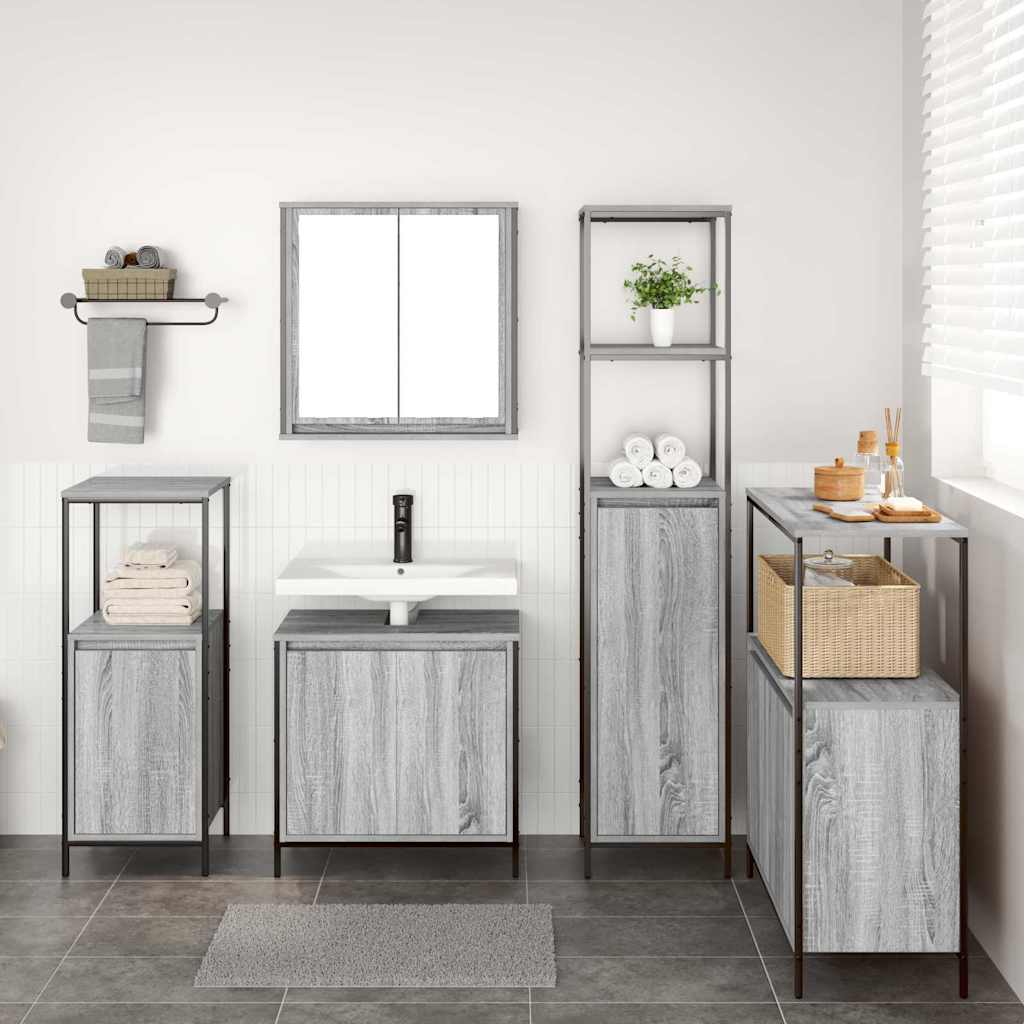 Badezimmermöbel-Set 5 pcs Schwarz Eichen-Optik Holzwerkstoff