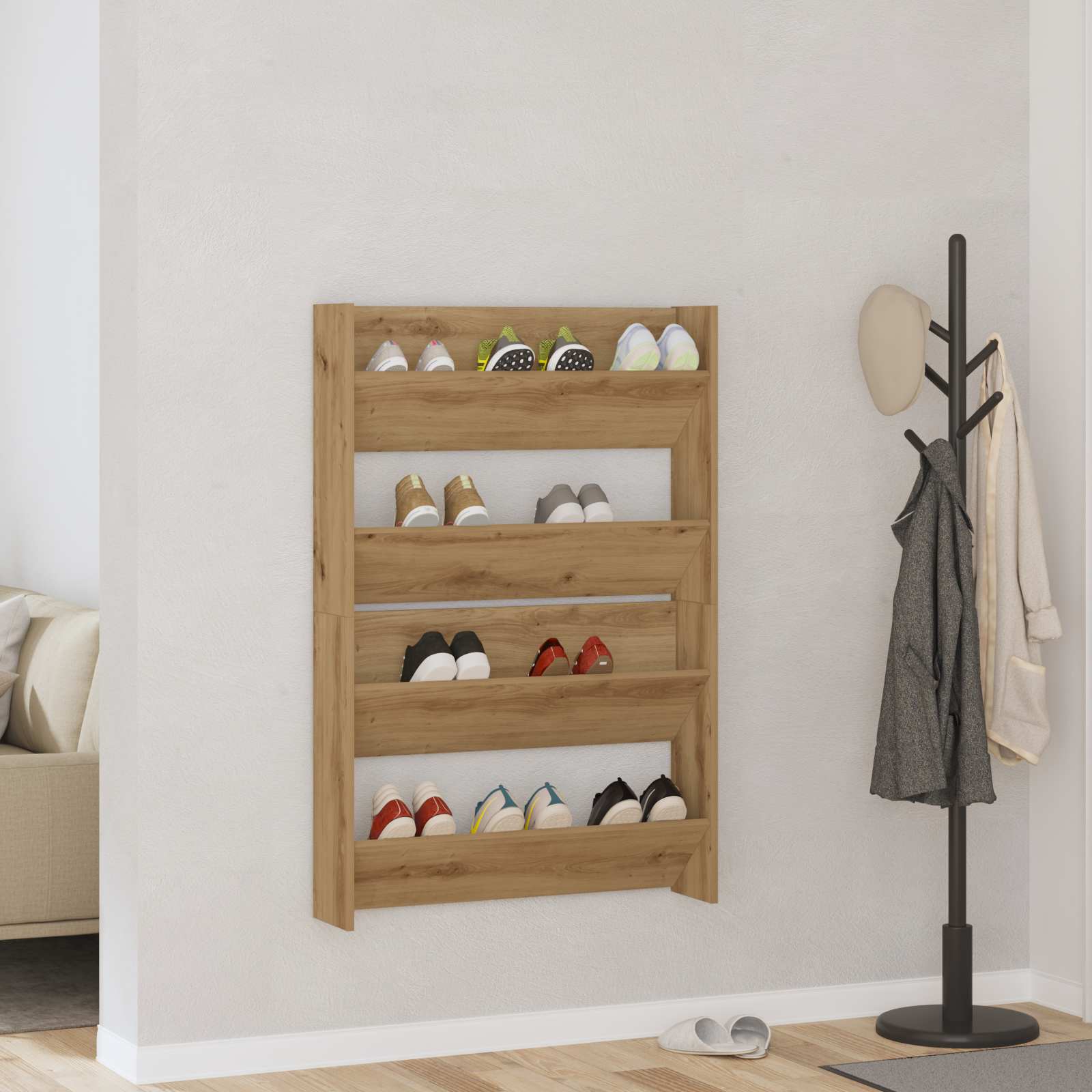 Wand-Schuhschränke 4 Stk. Weiß 60x18x60 cm Holzwerkstoff
