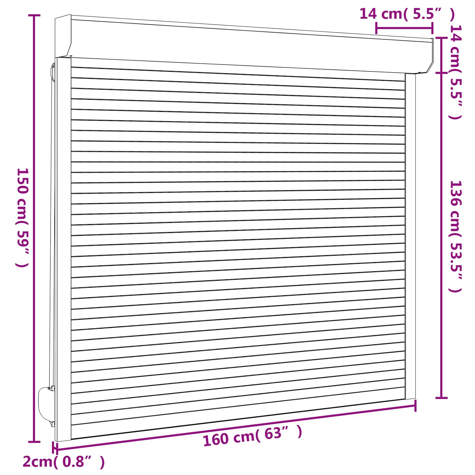 Rollladen Weiß 70 x 100 cm Aluminium und Polyurethan