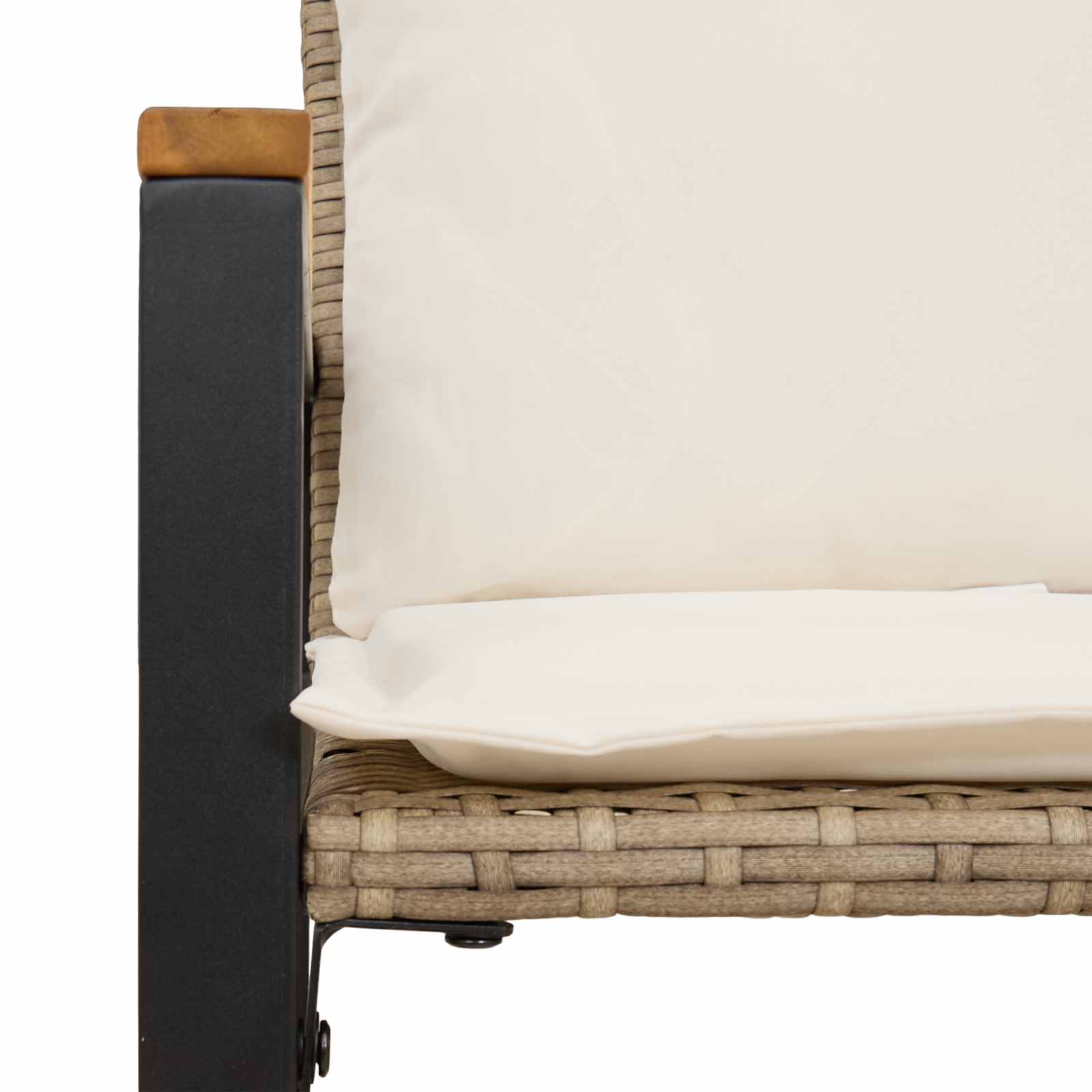 Bank mit Kissen Schwarz und Cremeweiß 115 x 65 x 72 cm Rattan