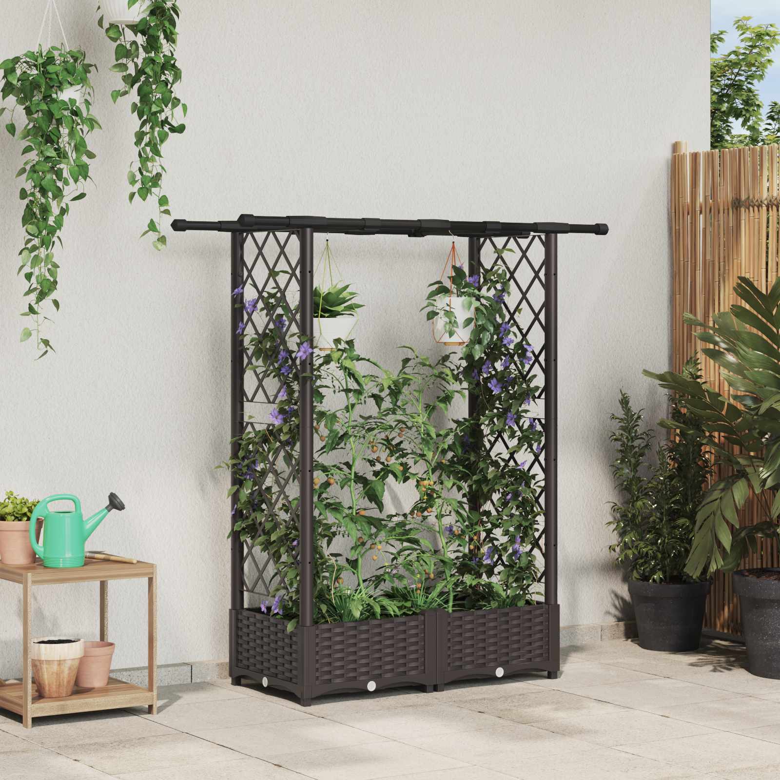 Hochbeet mit Rankgitter und Dach Braun 124 x 40 x 123 cm PP