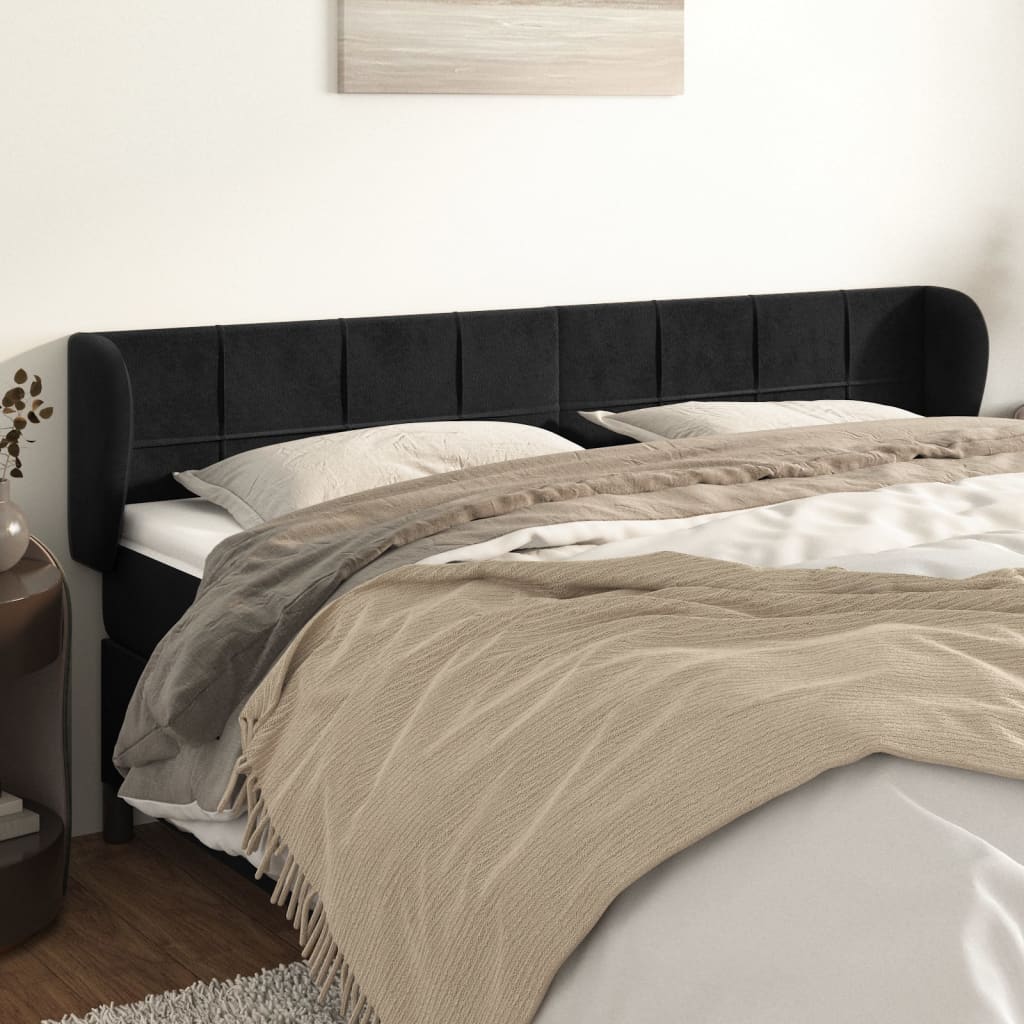 Kopfteil mit Ohren Dunkelblau 93x23x78/88 cm Samt