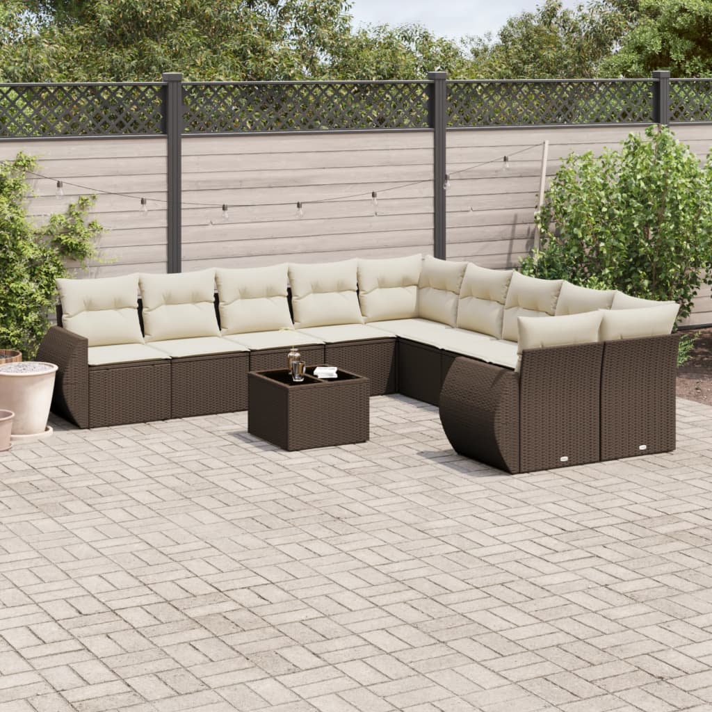10-tlg. Garten-Sofagarnitur mit Kissen Schwarz Poly Rattan