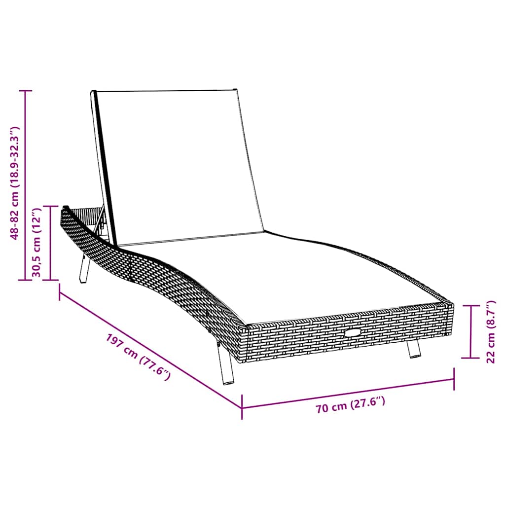Sonnenliege 197 x 70 x 82 cm Poly-Rattan