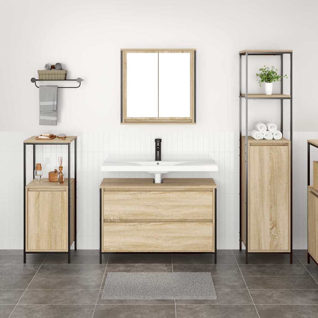Badezimmermöbel-Set 3 pcs Schwarz Eichen-Optik Holzwerkstoff