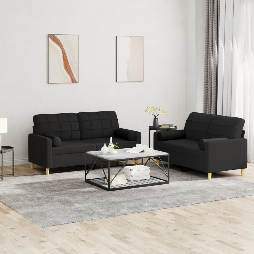 3-tlg. Sofagarnitur mit Kissen Creme Stoff