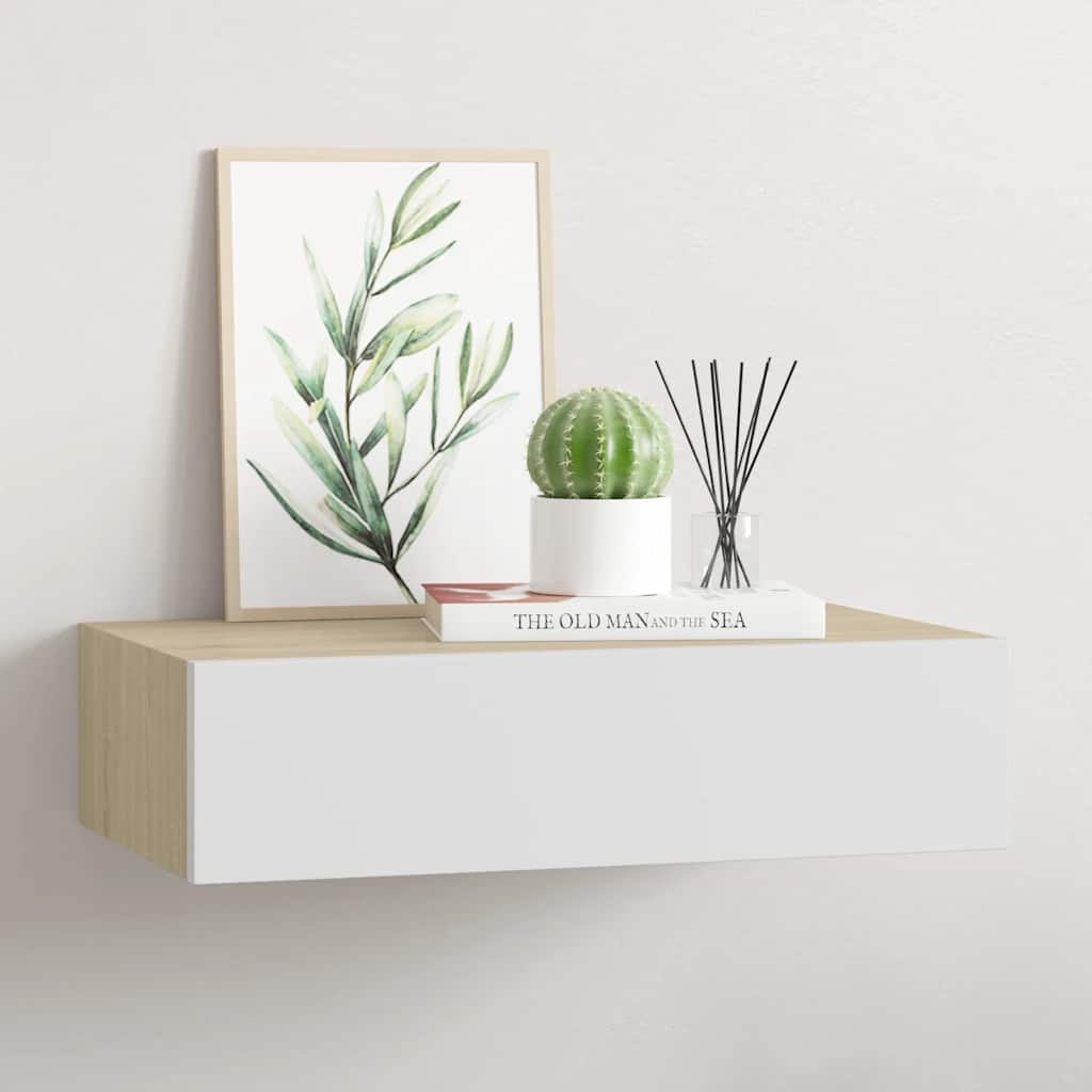 Wandregal mit Schublade Weiß 40x23,5x10 cm MDF