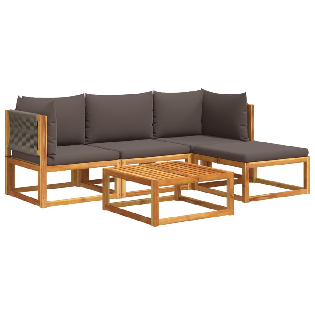 6-tlg. Gartensofa-Set mit Kissen Holz Akazie & Seil