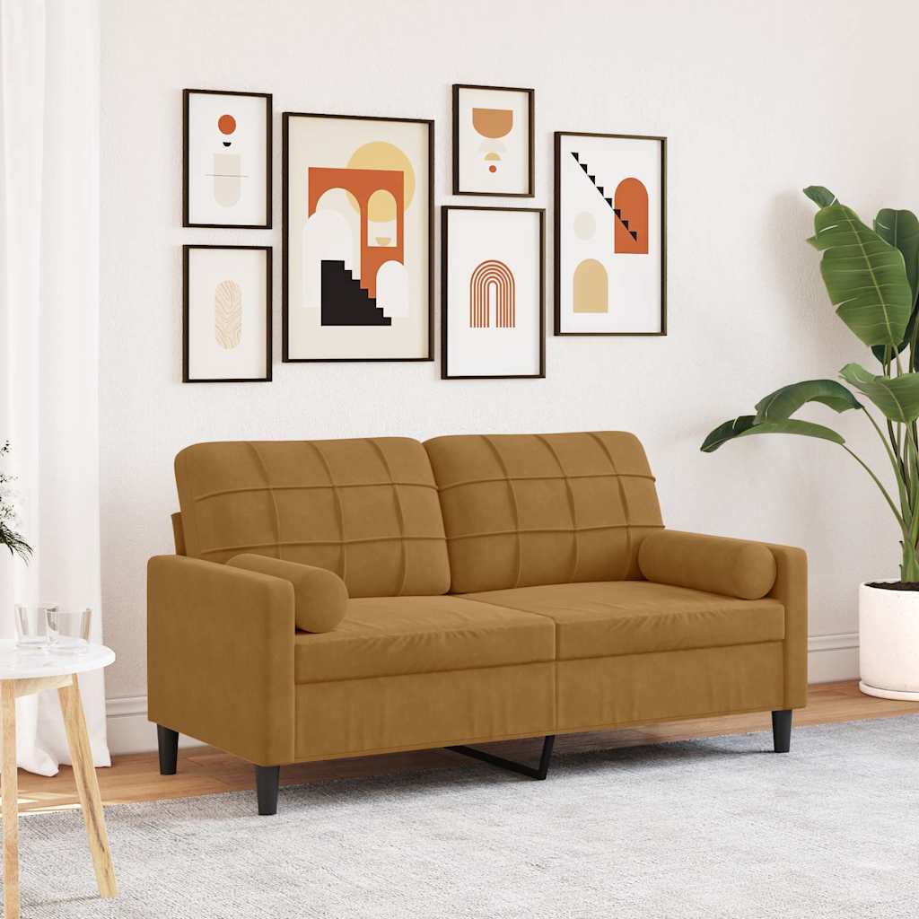 2-Sitzer-Sofa mit Zierkissen Hellgrau 120 cm Samt