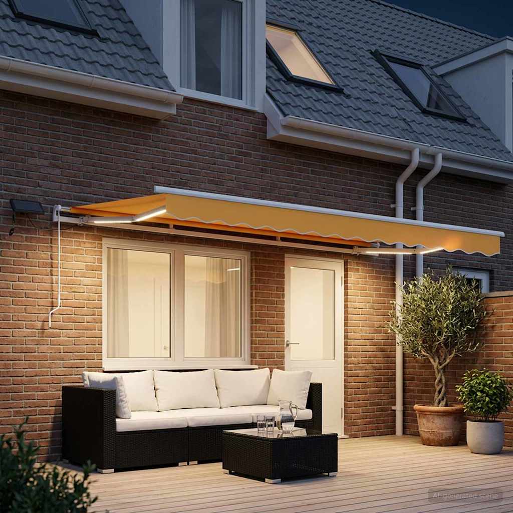 Markise Manuell Einziehbar mit LED 300x250 cm Blau und Weiß