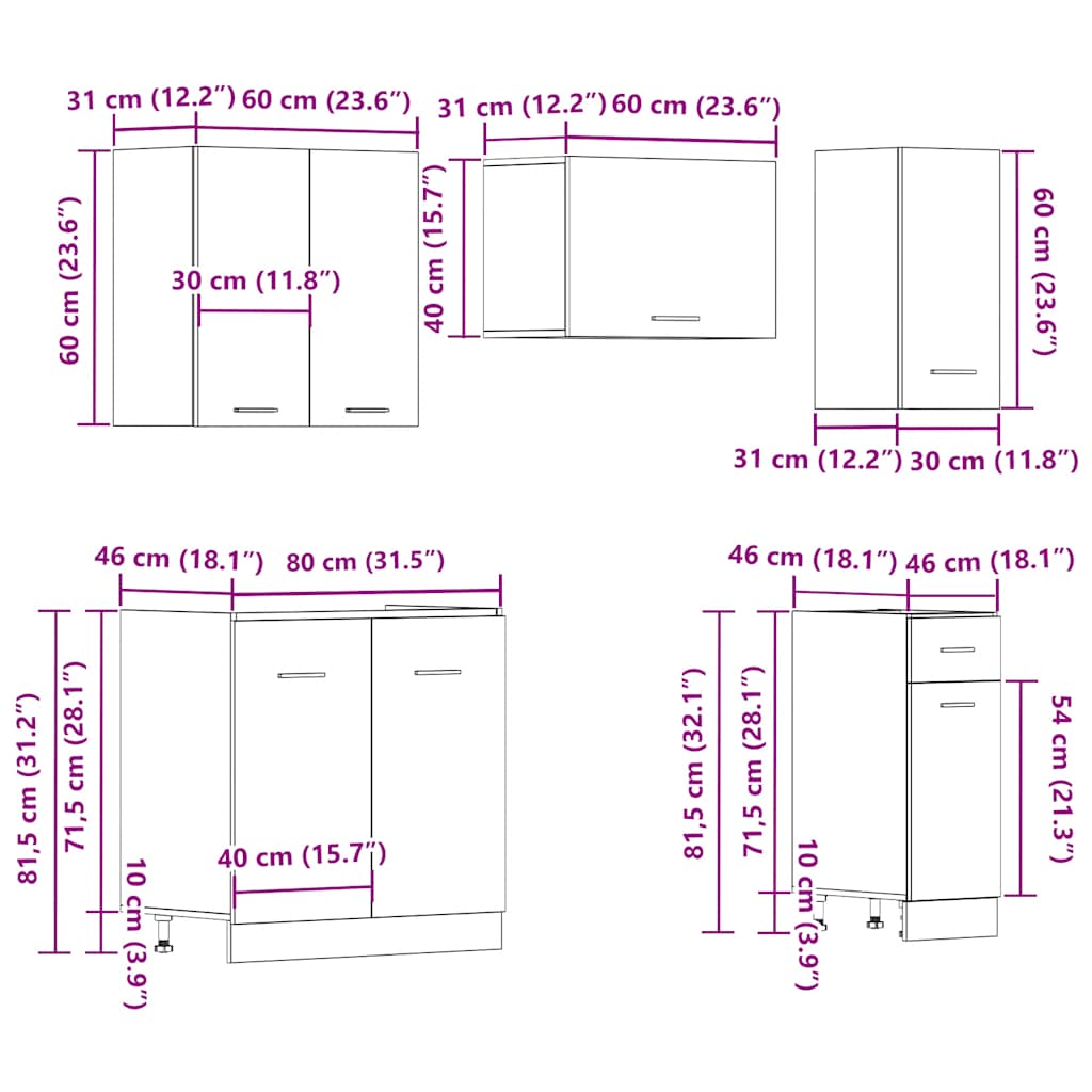 11-tlg. Küchenzeile Lyon Weiß Holzwerkstoff
