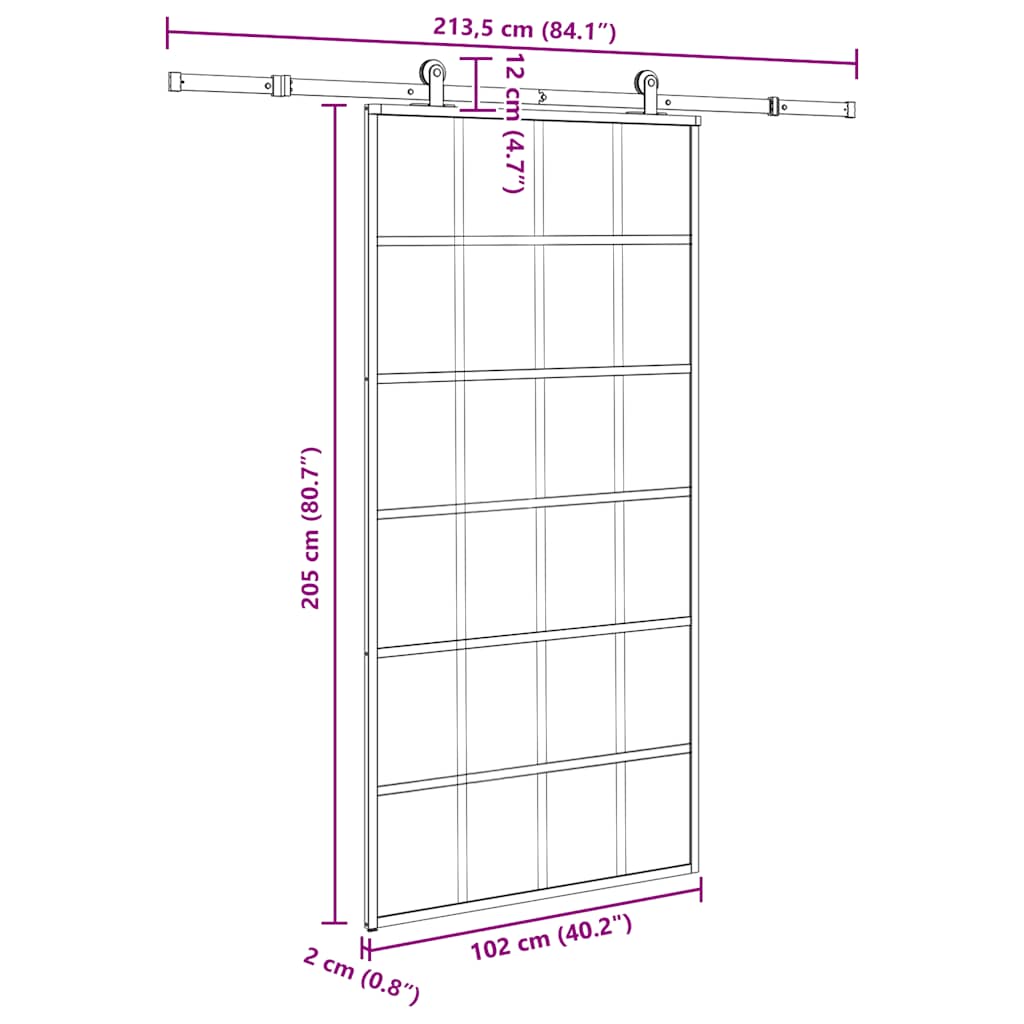 Schiebetür mit Beschlag 76x205 cm ESG-Glas & Aluminium