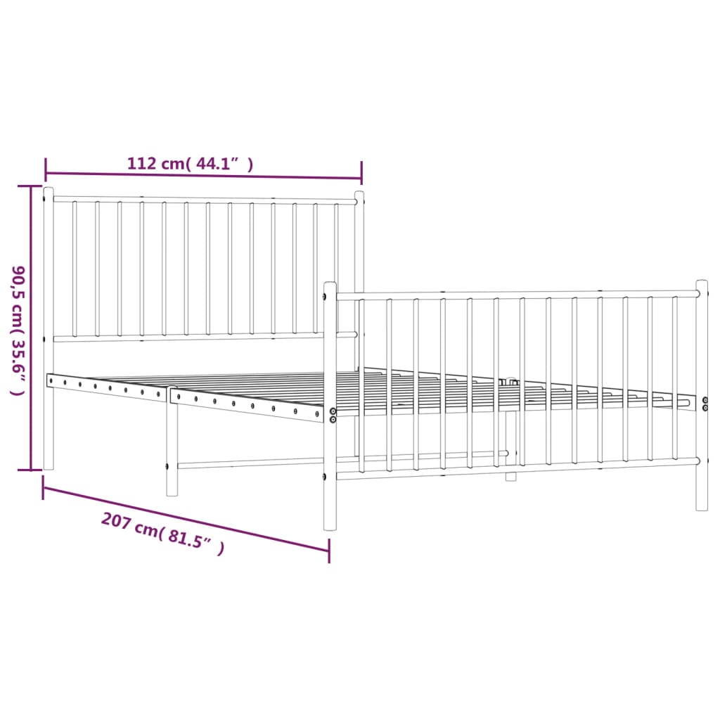 Bettgestell Metall Schwarz 75x190 cm