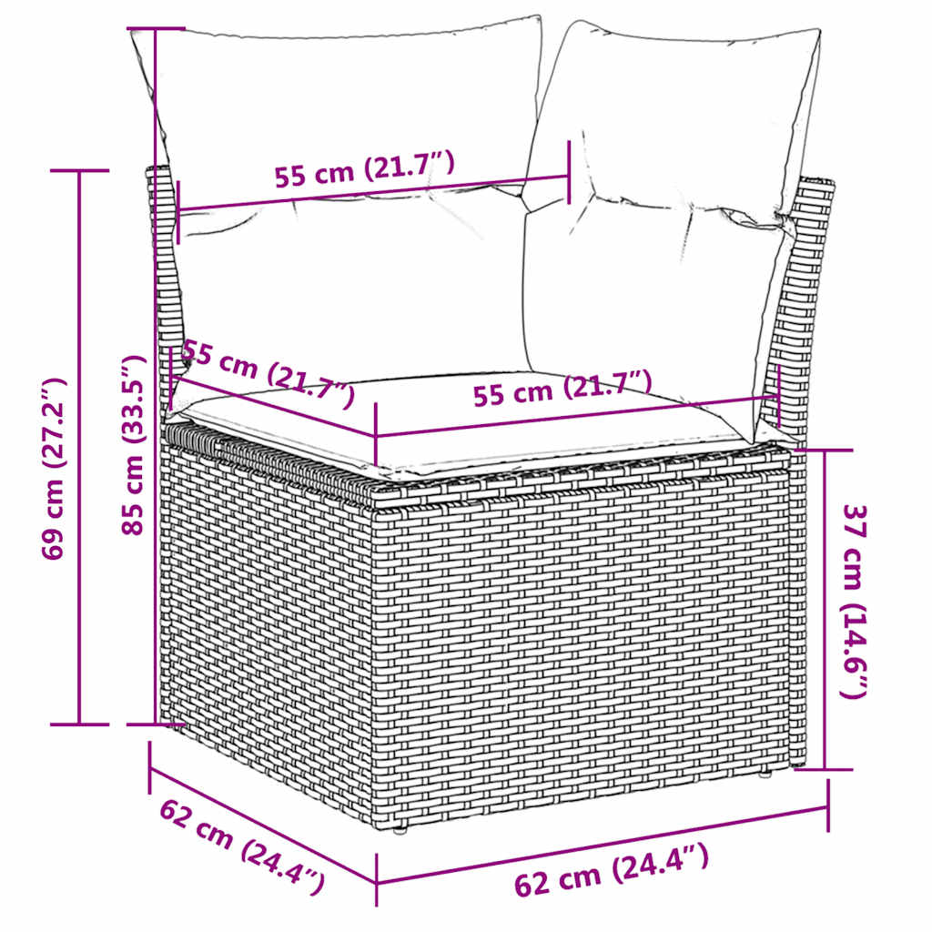 10-tlg. Garten-Sofagarnitur mit Kissen Schwarz Poly Rattan