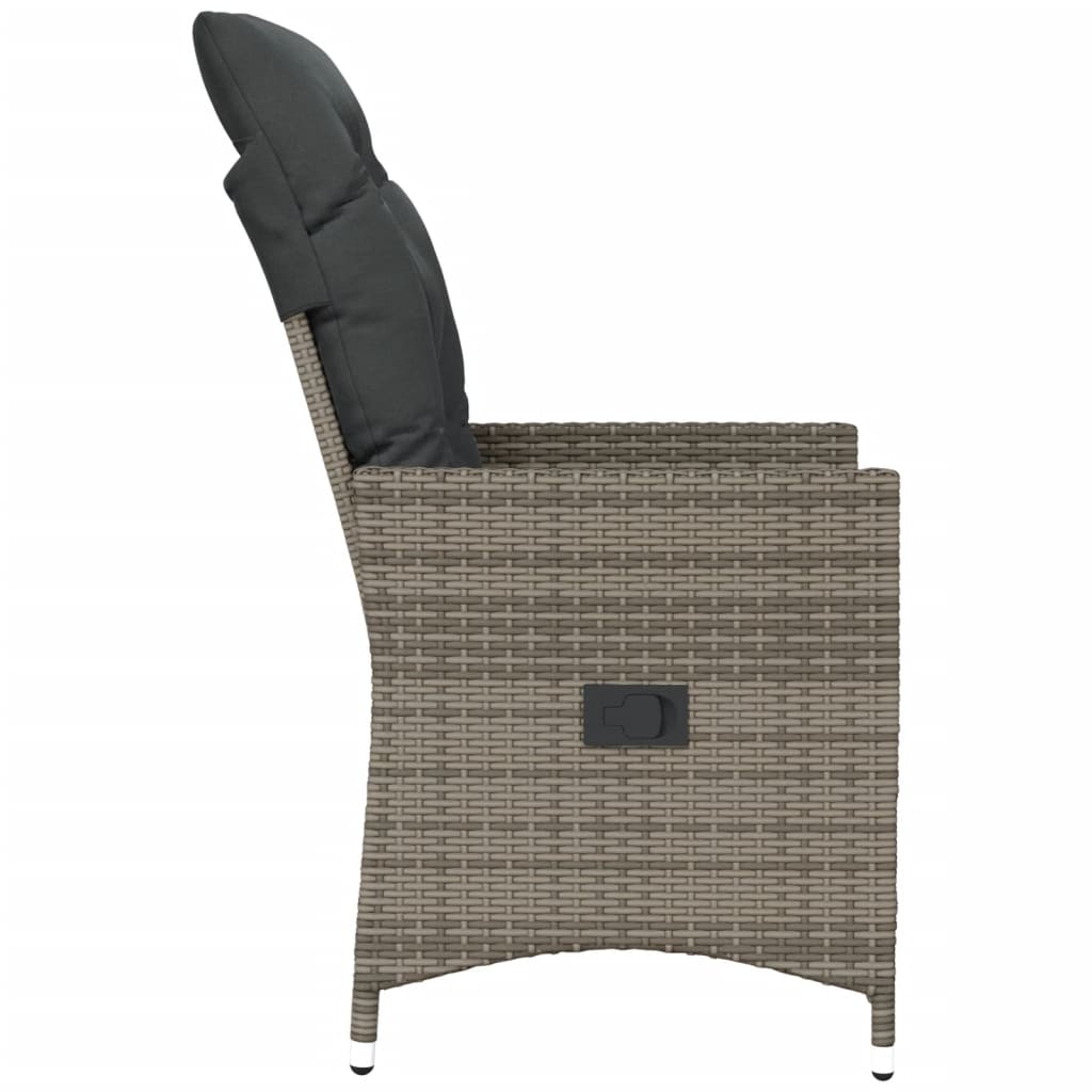Gartensessel Verstellbar mit Kissen Schwarz Poly Rattan