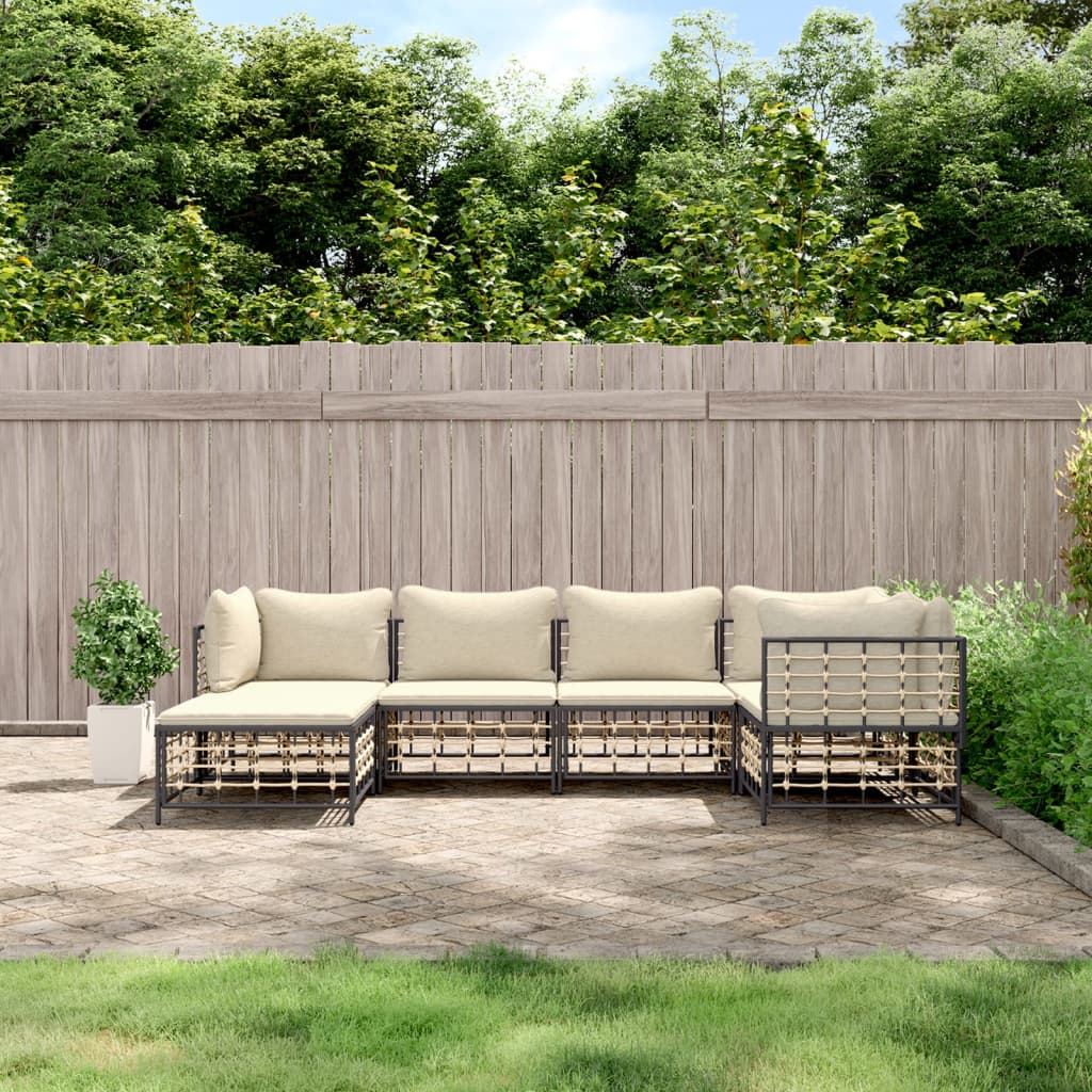 7-tlg. Garten-Lounge-Set mit Kissen Anthrazit Poly Rattan