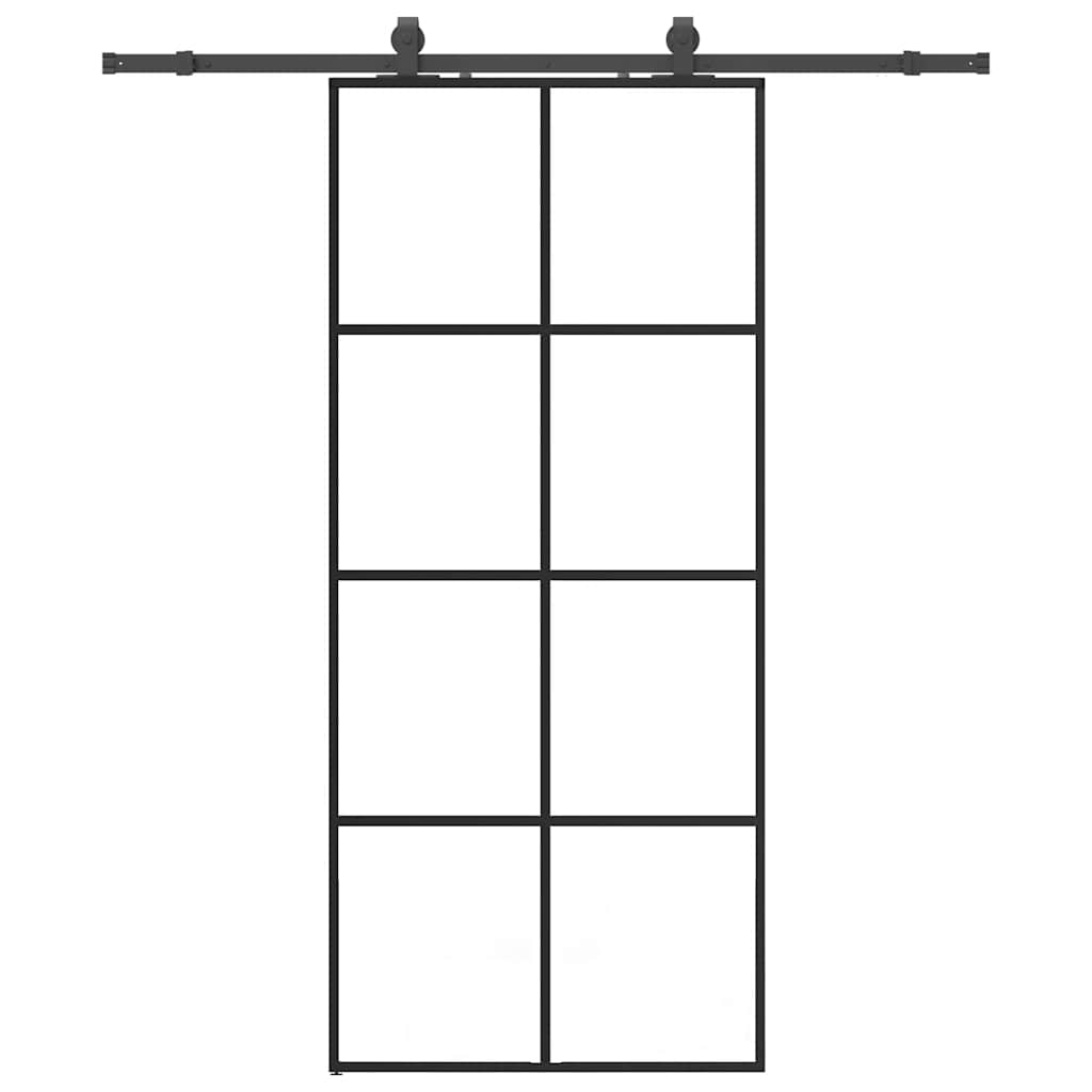 Schiebetür mit Beschlag Schwarz 76x205 cm ESG-Glas