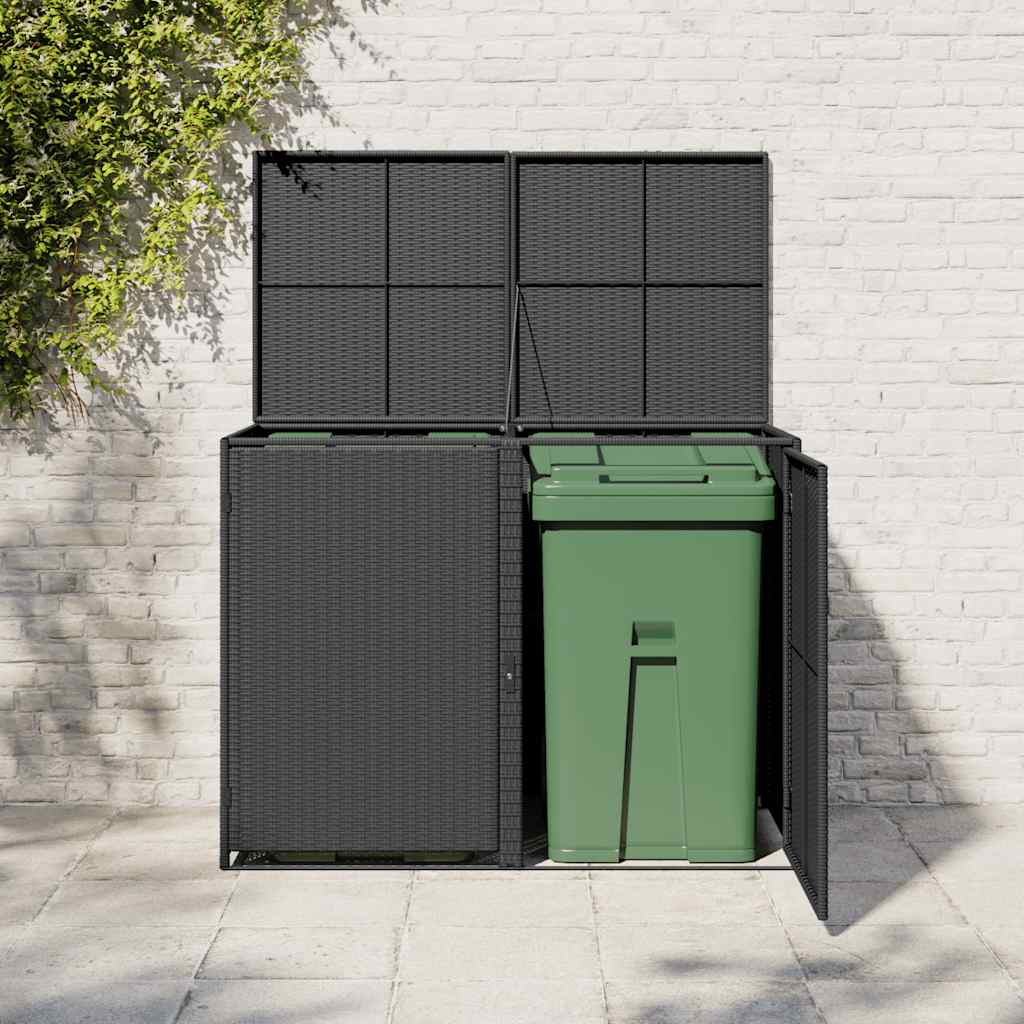 Mülltonnenbox für 2 Tonnen Poly Rattan Schwarz 148x80x111 cm