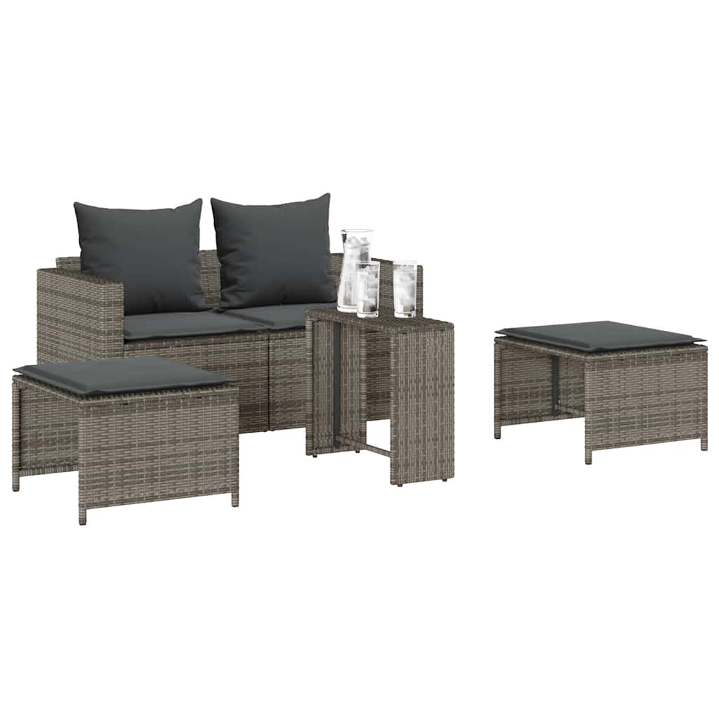 5-tlg. Garten-Sofagarnitur Kissen Stapelbar Schwarz Poly Rattan