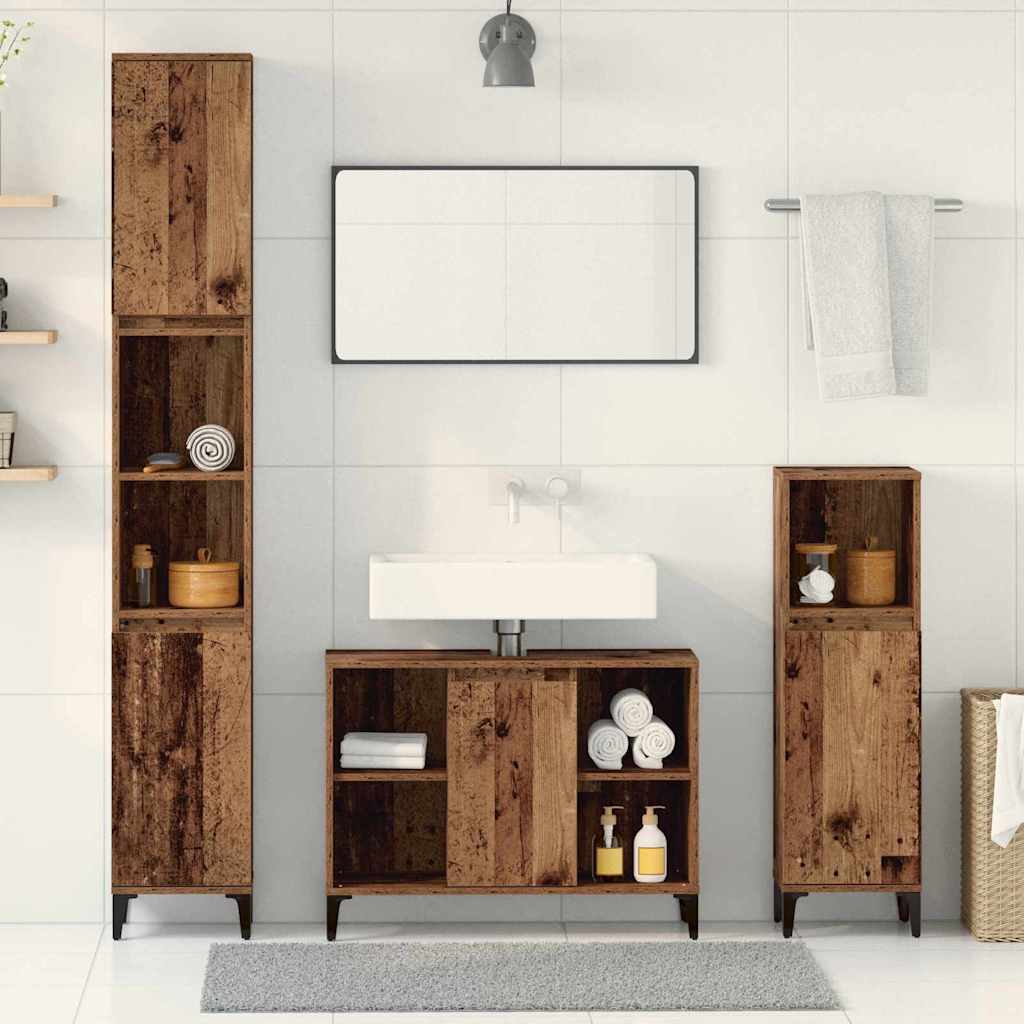 3-tlg. Badmöbel-Set Räuchereiche Holzwerkstoff