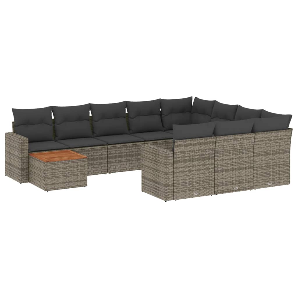 11-tlg. Garten-Sofagarnitur mit Kissen Schwarz Poly Rattan