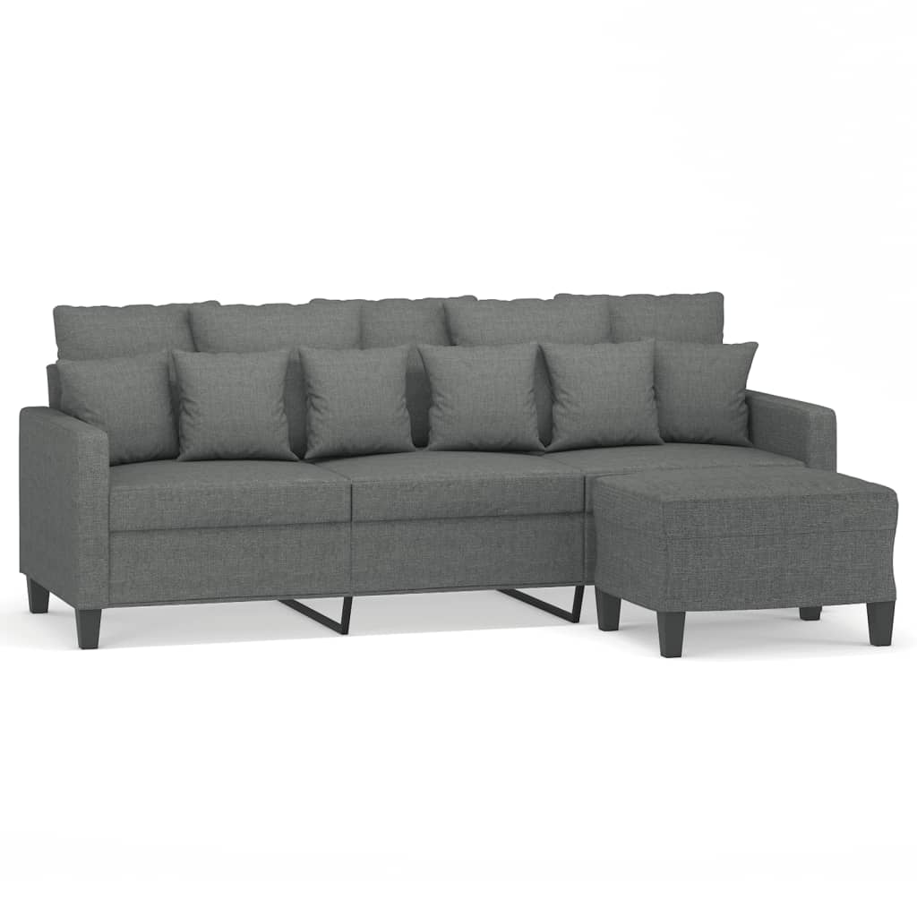 3-Sitzer-Sofa mit Hocker Creme 180 cm Stoff