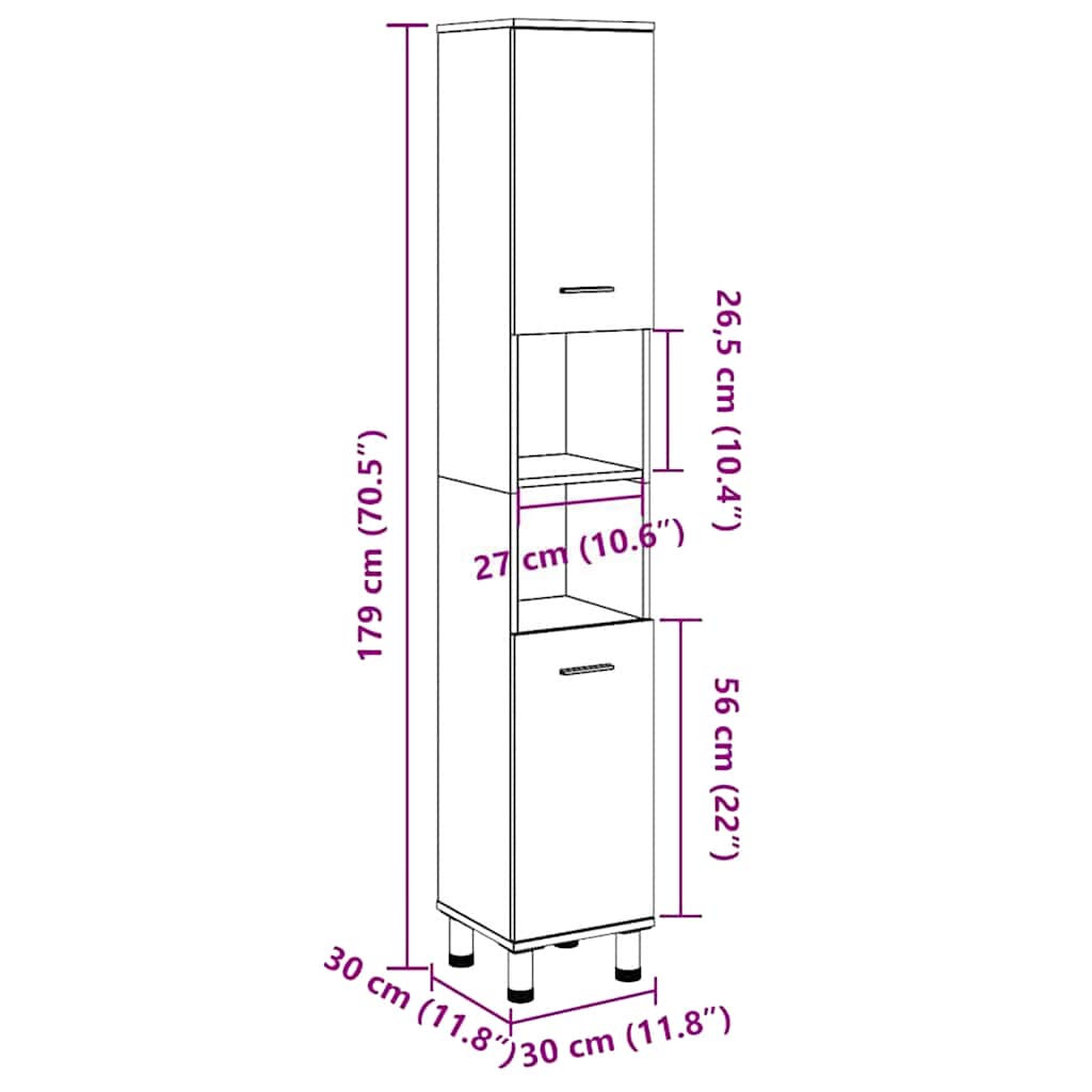Badezimmerschrank Weiß 30x30x179 cm Holzwerkstoff