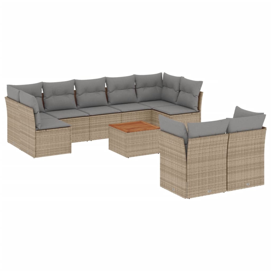 10-tlg. Garten-Sofagarnitur mit Kissen Schwarz Poly Rattan