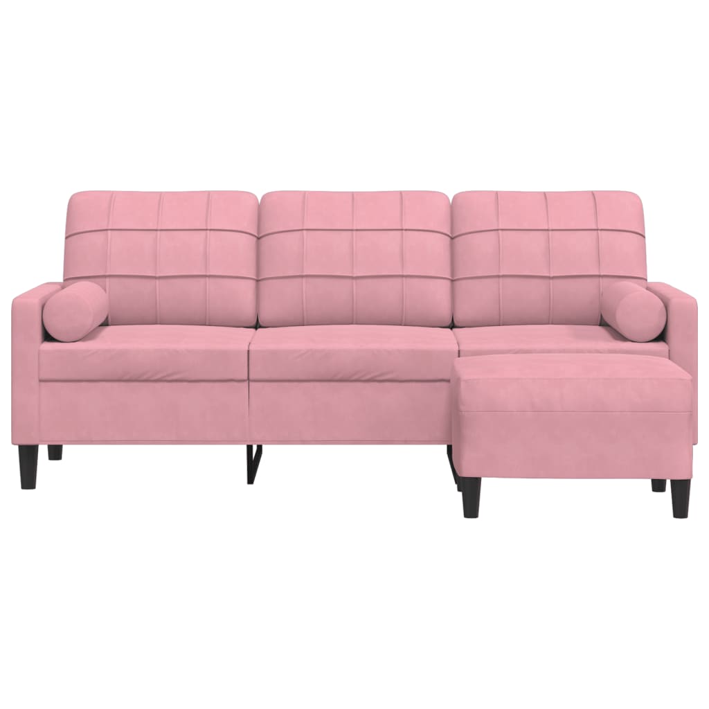 3-Sitzer-Sofa mit Hocker Hellgrau 180 cm Samt