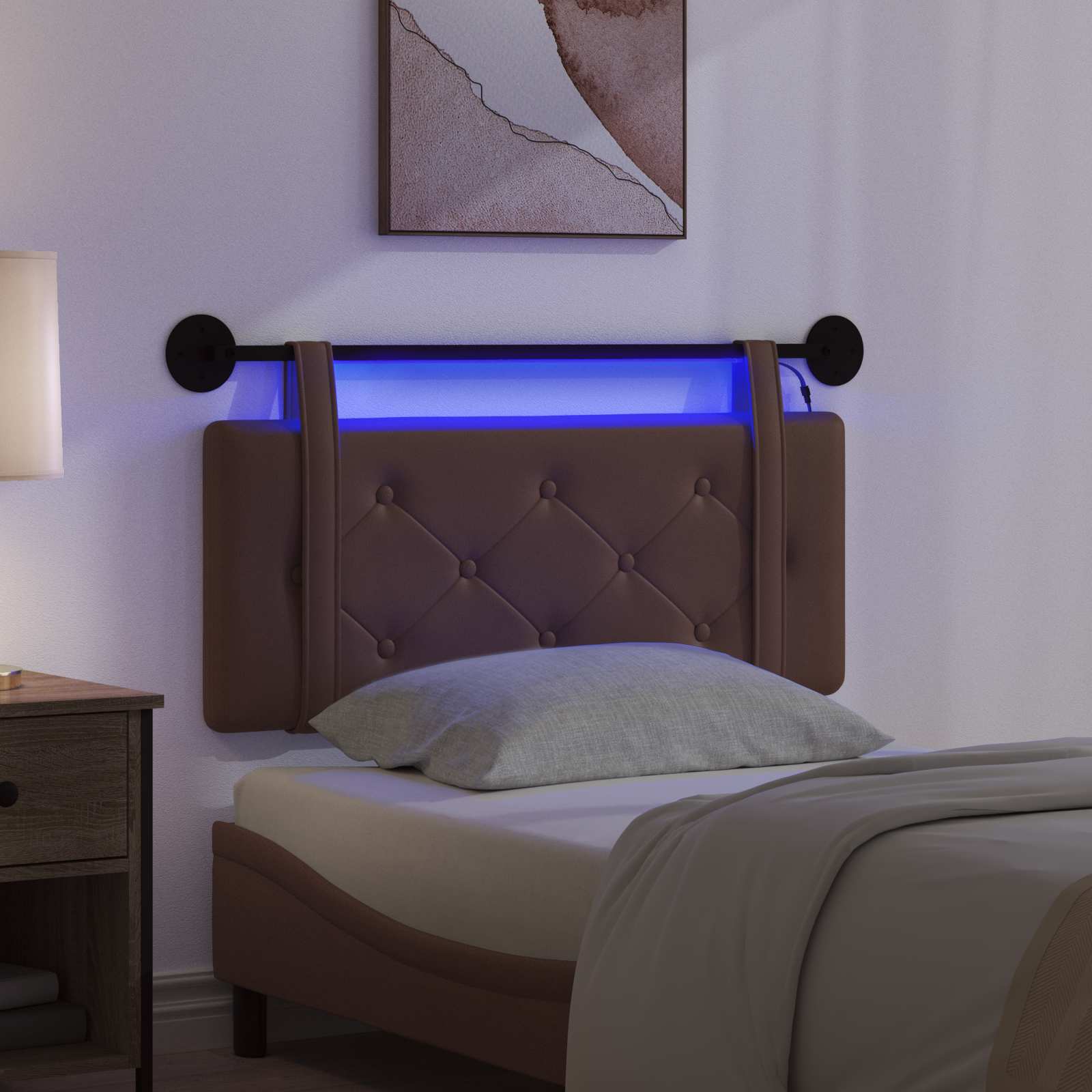Hängendes Kopfteil Mit LED Licht Creme Kunstleder