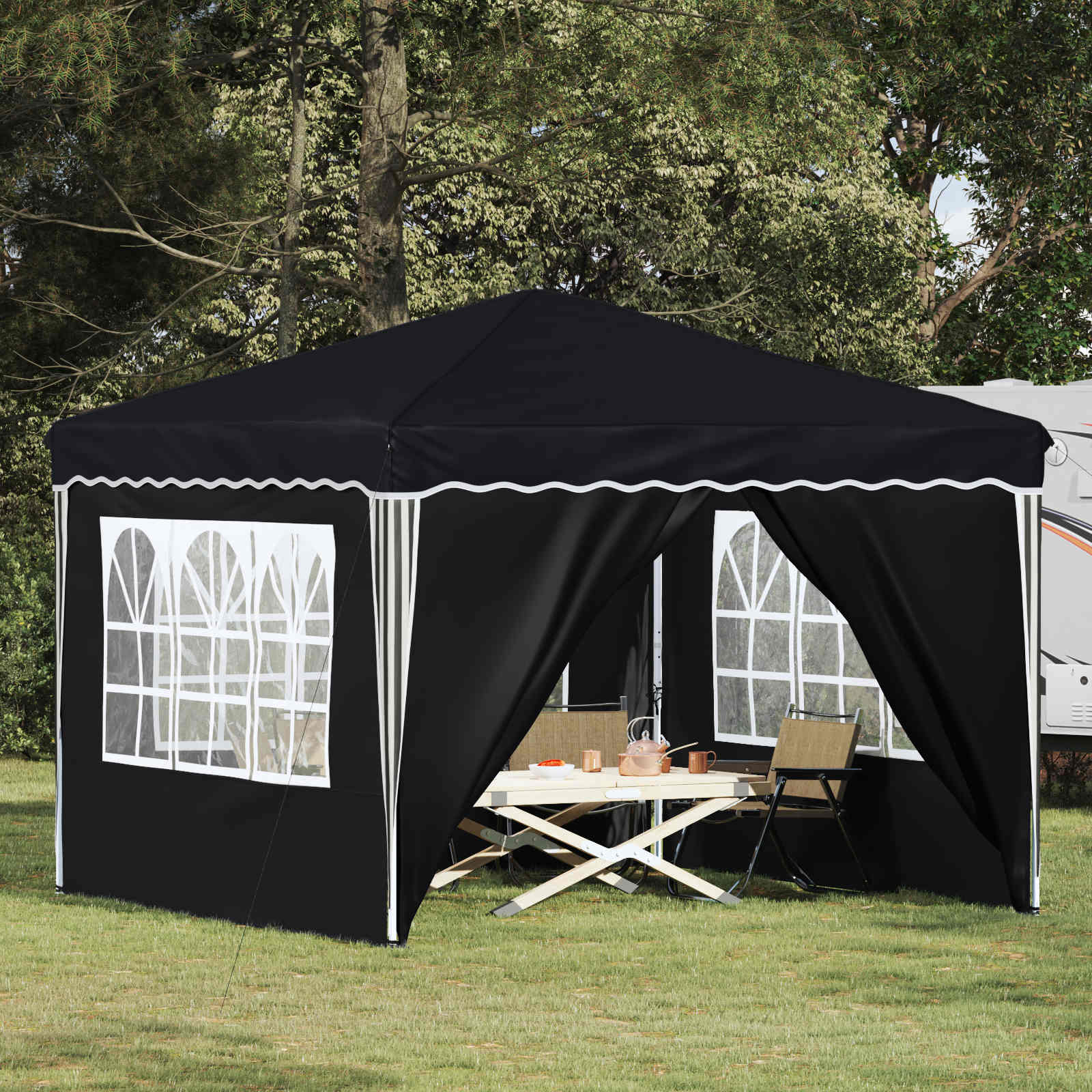 Pop-up Partyzelt 288 x 288 x 245 cm Creme Oxford-Stoff
