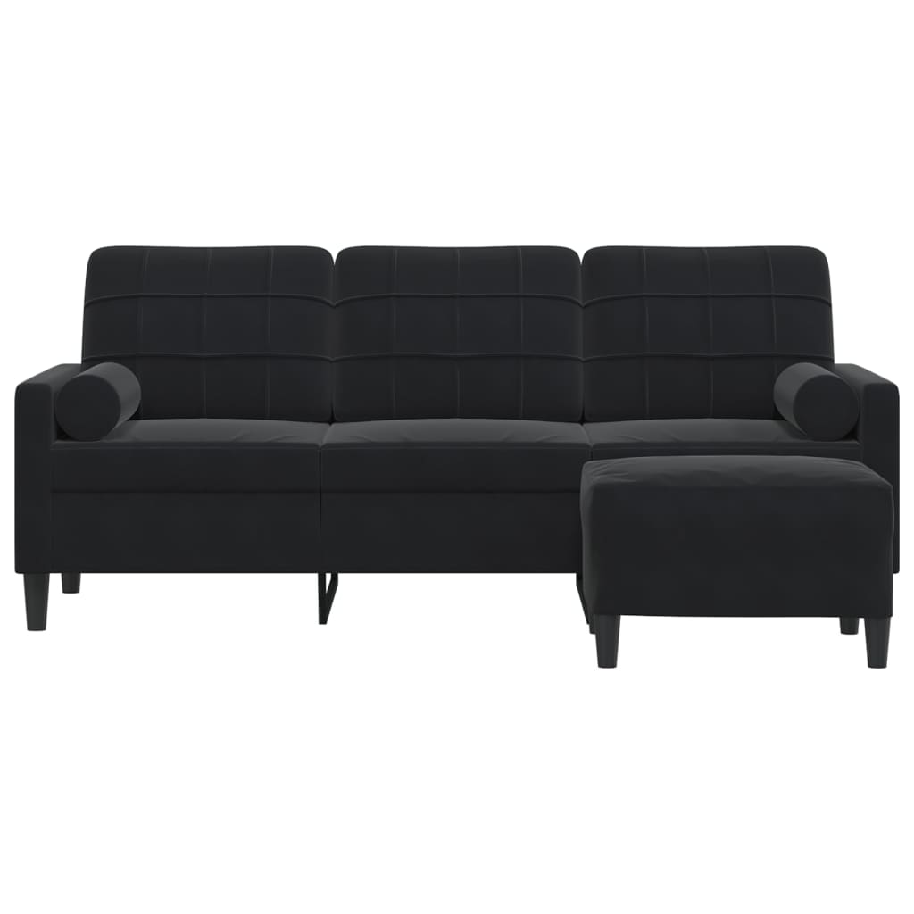 3-Sitzer-Sofa mit Hocker Hellgrau 180 cm Samt