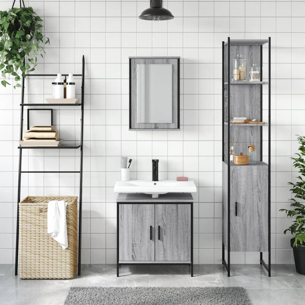 3-tlg. Badmöbel-Set Räuchereiche Holzwerkstoff